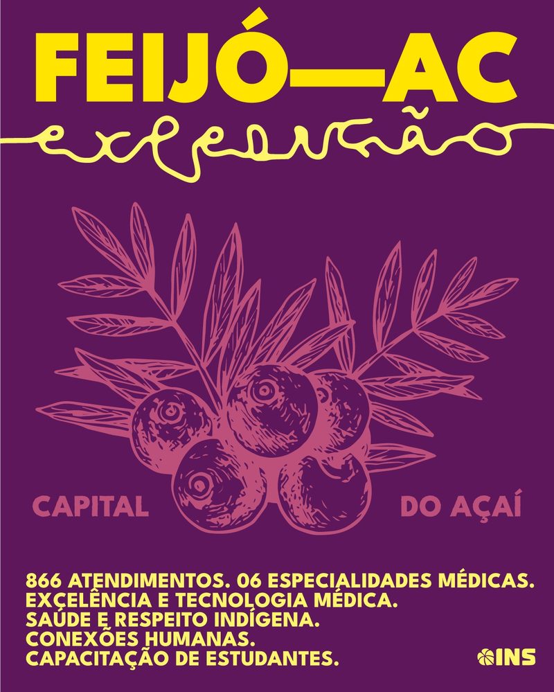 Cartaz da expedição a Feijó, no Acre, a capital do açaí: 866 atendimentos e 6 especialidades médicas